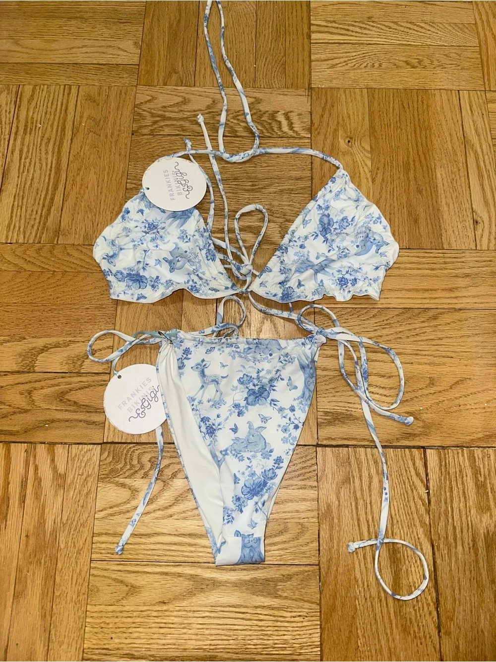 Frankie’s Bikinis @ Gigi Collab Blue & White Floral Tie-Side Triangle Bikini Set